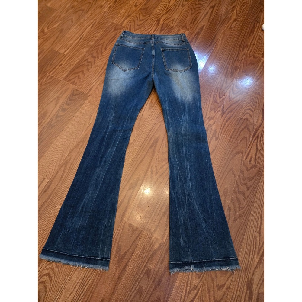 Womens Flared Jeans Distressed‎ Ripped Blue Denim Bell Bottoms Size Medium - Picture 6 of 7